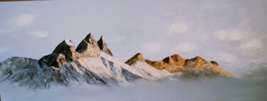 Painting titled "Aiguilles d'arve" by Laurence Masson, Original Artwork, Oil Mounted on Wood Stretcher frame