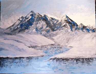 Painting titled "Montagnes enneigées" by Laurence Masson, Original Artwork, Oil Mounted on Wood Stretcher frame