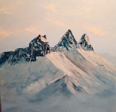 Painting titled "Aiguilles  enneigées" by Laurence Masson, Original Artwork, Oil Mounted on Wood Stretcher frame