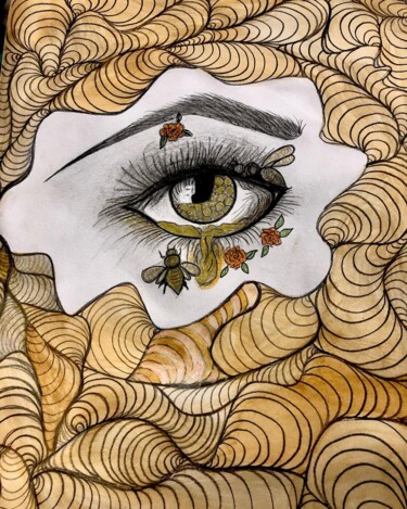 Malerei mit dem Titel "Bee To Bee" von Laurence Million (YJAELL), Original-Kunstwerk, Acryl Auf Holzplatte montiert