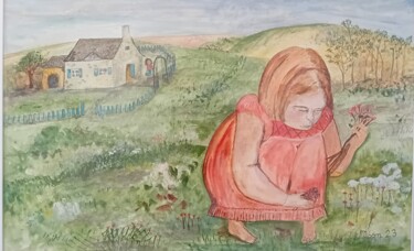 Painting titled "suzanne" by Laurence Mucheron, Original Artwork, Watercolor Mounted on Cardboard