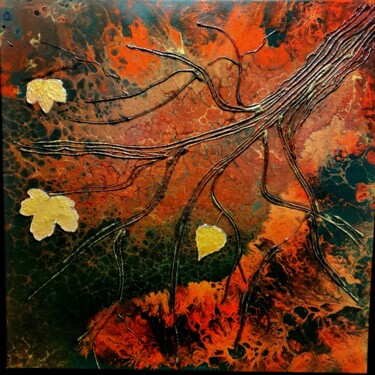 Peinture intitulée "FEUILLES D'OR" par Laurence Nicod, Œuvre d'art originale, Acrylique