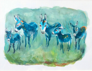 Peinture intitulée "Ânes bleus" par Laurence Poitrin, Œuvre d'art originale, Acrylique