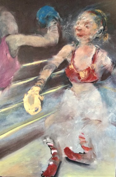 Pittura intitolato "la boxeuse amoureuse" da Laurence Pustoc'H, Opera d'arte originale, Olio Montato su Telaio per barella i…