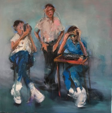 Communication moderne ! Peinture Scène de genre, huile, expressionnisme, œuvre d'art par Laurence Pustoc'H