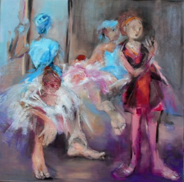 Painting titled "Les Danseuses" by Laurence Pustoc'H, Original Artwork, Oil Mounted on Wood Stretcher frame