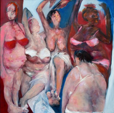 Painting titled "Les Demoiselles d'.…" by Laurence Pustoc'H, Original Artwork, Oil Mounted on Wood Stretcher frame