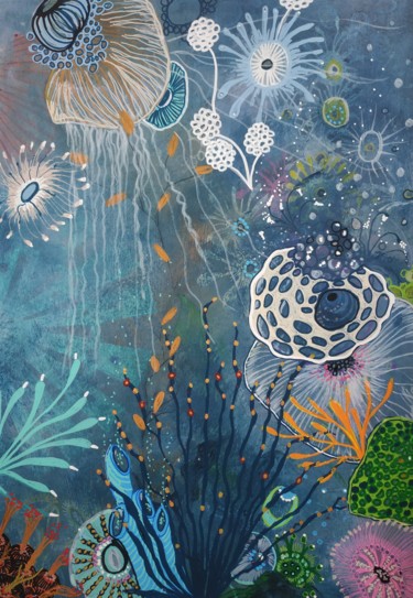 Peinture intitulée "Vie sous marine" par Laurence Rachiele, Œuvre d'art originale, Acrylique