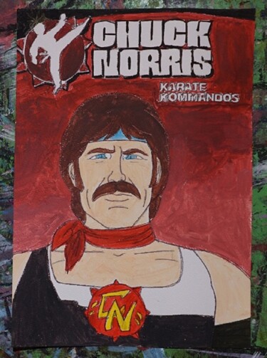 Malerei mit dem Titel "Chuck Norris Karate…" von Laurence Servoin, Original-Kunstwerk, Acryl