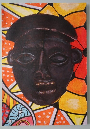 Malerei mit dem Titel "masque africain cam…" von Laurence Servoin, Original-Kunstwerk, Acryl