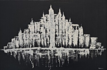 Painting titled "MANHATTAN" by Laurence, Original Artwork, Oil Mounted on Wood Stretcher frame