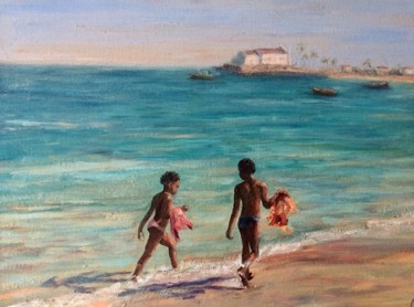 Pintura intitulada "Return from School…" por Laurence Blanchard, Obras de arte originais, Óleo