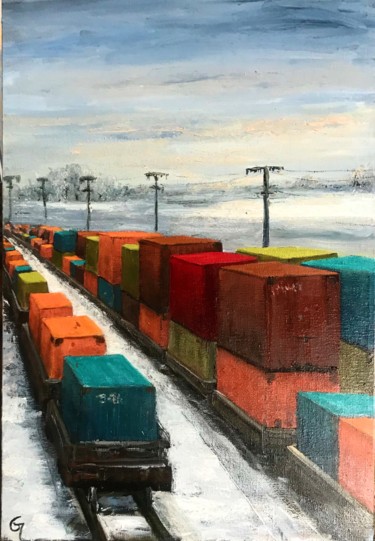 Pittura intitolato "Containers - Quebec…" da Laurence Blanchard, Opera d'arte originale, Olio