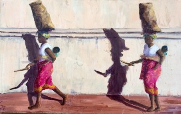 Painting titled "Walking woman and h…" by Laurence Blanchard, Original Artwork, Oil