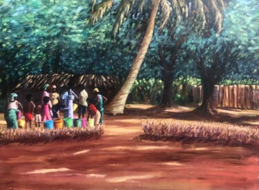 Painting titled "The well - Mozambiq…" by Laurence Blanchard, Original Artwork, Oil Mounted on Wood Stretcher frame