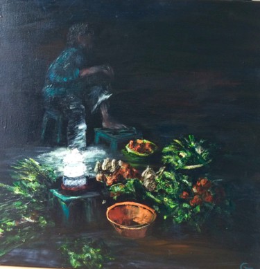 Schilderij getiteld "Night Market - Camb…" door Laurence Blanchard, Origineel Kunstwerk, Olie