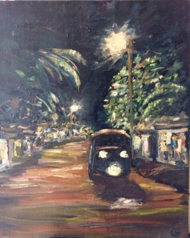 Painting titled "Tuk Tuk by Night -…" by Laurence Blanchard, Original Artwork, Oil