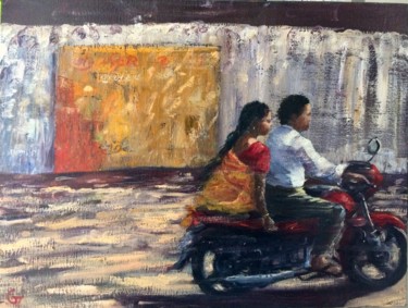 Painting titled "Marital Transportat…" by Laurence Blanchard, Original Artwork, Oil Mounted on Wood Stretcher frame