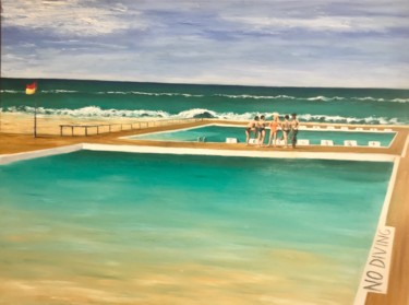 Peinture intitulée "At the pool - Newca…" par Laurence Blanchard, Œuvre d'art originale, Huile Monté sur Châssis en bois