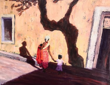 Pintura intitulada "Mother children and…" por Laurence Blanchard, Obras de arte originais, Óleo