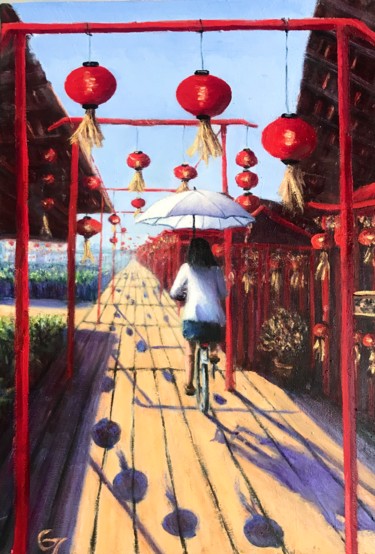 Chinese New Year - Penang - Malaysia Peinture intitulée "Chinese New Year -…" par Laurence Blanchard, Œuvre d'art originale, Huile