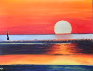 Painting titled "African sunset  - C…" by Laurence Blanchard, Original Artwork, Oil