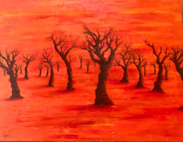 Painting titled "Bush fire - Austral…" by Laurence Blanchard, Original Artwork, Oil