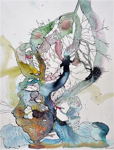 Peinture intitulée "Les fées de la natu…" par Laurence Bonnet, Œuvre d'art originale, Aquarelle