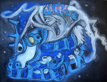 Painting titled "Station spatiale" by Laurence Bonnet, Original Artwork, Pastel