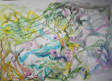 Painting titled "Femmes fleurs" by Laurence Bonnet, Original Artwork, Watercolor