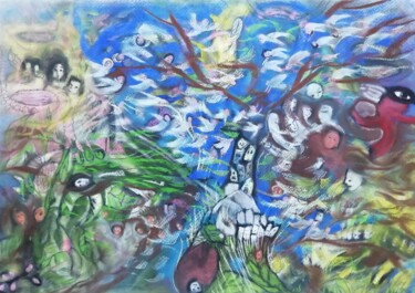 Pittura intitolato "Les oiseaux du parc" da Laurence Bonnet, Opera d'arte originale, Pastello