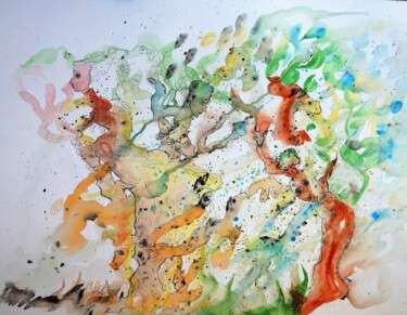 Painting titled "Feuillage" by Laurence Bonnet, Original Artwork, Watercolor