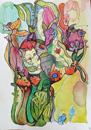 Картина под названием "La nature est vivan…" - Laurence Bonnet, Подлинное произведение искусства, Акварель
