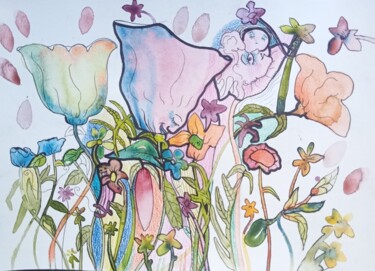 "Drôles de fleurs" başlıklı Tablo Laurence Bonnet tarafından, Orijinal sanat, Suluboya