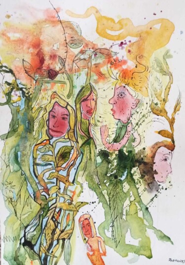 Pintura intitulada "Les filles" por Laurence Bonnet, Obras de arte originais, Aquarela