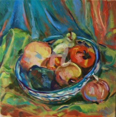 Peinture intitulée "Coupe de fruits" par Laurence Cohen, Œuvre d'art originale