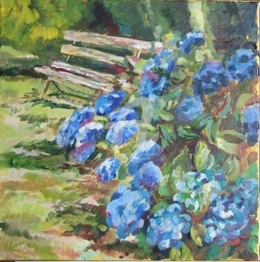 Malerei mit dem Titel "HORTENSIAS BLEUS" von Laurence Cohen, Original-Kunstwerk