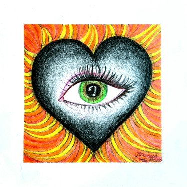 Dessin intitulée "L'œil du cœur" par Laurence Keriguy, Œuvre d'art originale, Crayon