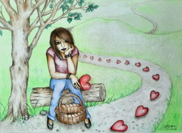 Dessin intitulée "Le chemin du cœur" par Laurence Keriguy, Œuvre d'art originale, Crayon