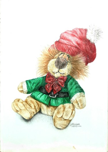 图画 标题为“Lion de Noël” 由Laurence Keriguy, 原创艺术品, 铅笔