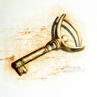 Drawing titled "La clef" by Laurence Keriguy, Original Artwork, Pencil
