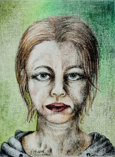 Dessin intitulée "Autoportrait" par Laurence Keriguy, Œuvre d'art originale, Crayon