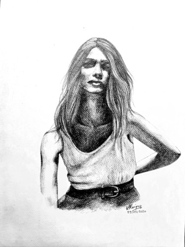 Drawing titled "Mélanie" by Laurence Keriguy, Original Artwork, Pencil