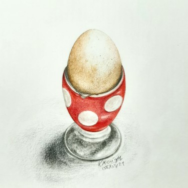 Dessin intitulée "Œuf à la coque" par Laurence Keriguy, Œuvre d'art originale, Crayon