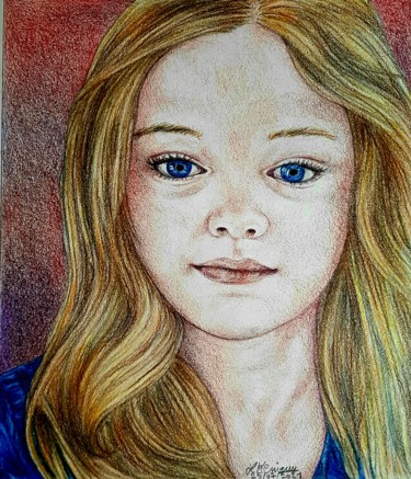 Dessin intitulée "Petite fille aux ye…" par Laurence Keriguy, Œuvre d'art originale, Crayon