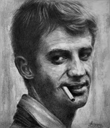 Drawing titled "Jean-Paul Belmondo" by Laurence Keriguy, Original Artwork, Pencil