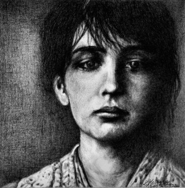 Drawing titled "Camille Claudel" by Laurence Keriguy, Original Artwork, Pencil