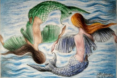 Disegno intitolato "Les poissons" da Laurence Keriguy, Opera d'arte originale, Matita