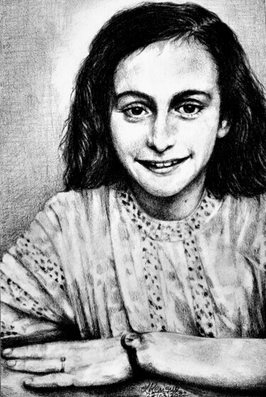 Dessin intitulée "Anne Frank" par Laurence Keriguy, Œuvre d'art originale, Crayon