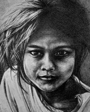 Dessin intitulée "Petite népalaise" par Laurence Keriguy, Œuvre d'art originale, Crayon